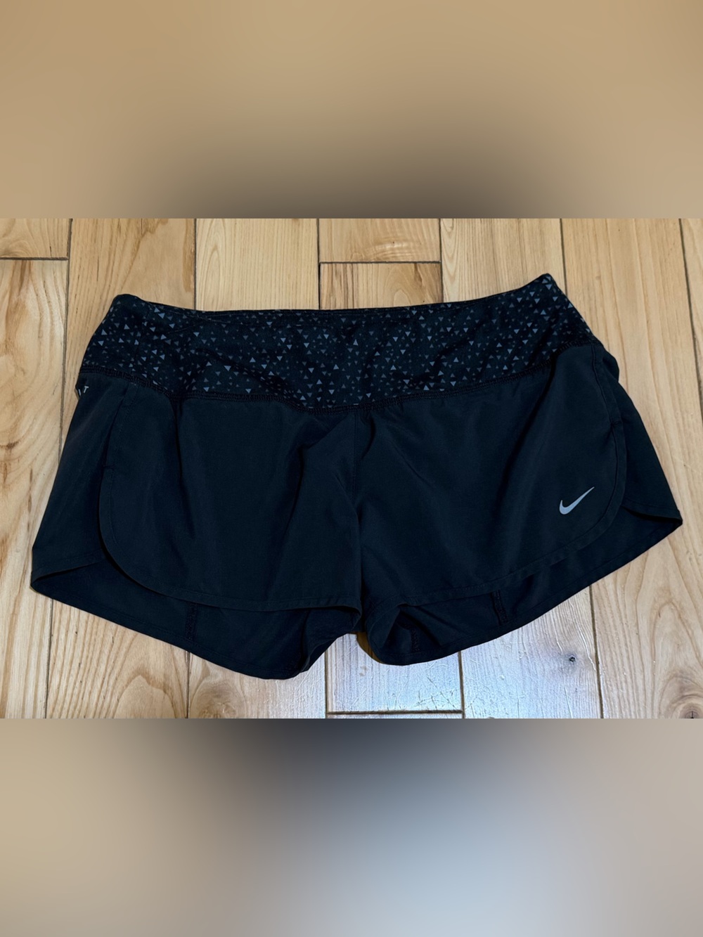 Nike Women's Black Athletic Shorts with Patterned Waistband